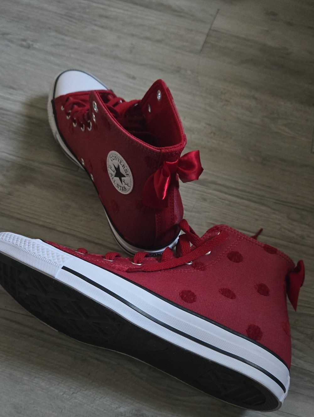 Converse Kids Red High-Top Polka Dot Sneakers with Bow